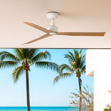 Faro Marine M - plafondventilator voor buiten - Ø 125 cm - IP44 - mat wit en eiken patroon