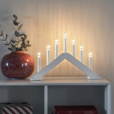 Konstsmide kerstverlichting - houten kerst kandelaar - 40,5 x 5 x 26,5 cm - mat beige