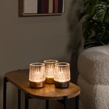 Lucide Lili - set van 3 oplaadbare tafellampen - Ø 8 x 10,3 cm - 3W dimbare LED incl. - goud