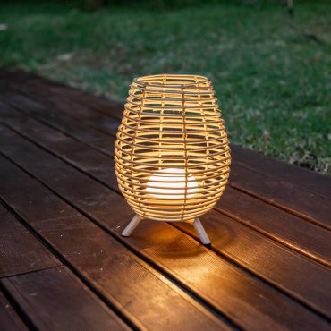 New Garden Bossa 30 -  tafellamp met draagbare oplaadbare lichtbron en afstandsbediening - Ø 22,5 x 32,5cm - 9W LED incl. - IP54 - rotan