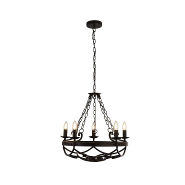 Searchlight Cartwheel III - luster - Ø 54 x 102 cm - mat zwart