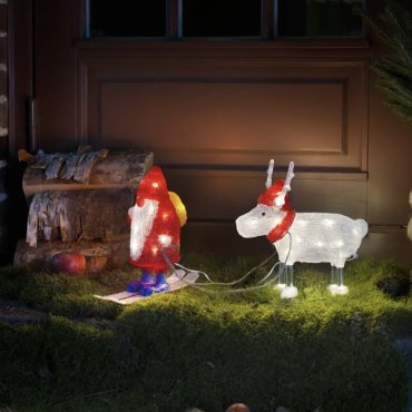 Konstsmide kerstverlichting - kerstman met rendier - 23 x 9 x 23,5 cm - IP44 - transparant en rood