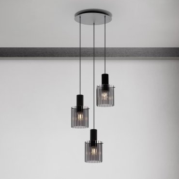 Nova Luce Mirbi - hanglamp - Ø 45 x 150 cm - zandzwart en rokerig glas