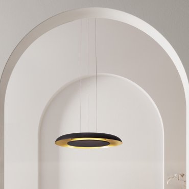 Nova Luce Epos - hanglamp - Ø 60 x 145 cm - 38W dimbare LED incl. - zandzwart en geborsteld goud