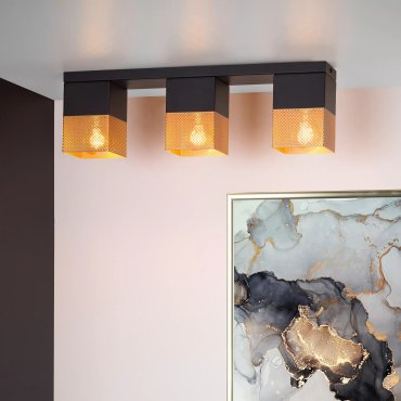 Lucide Renate - plafondverlichting - 54 x 10 x 16 cm - zwart en mat goud