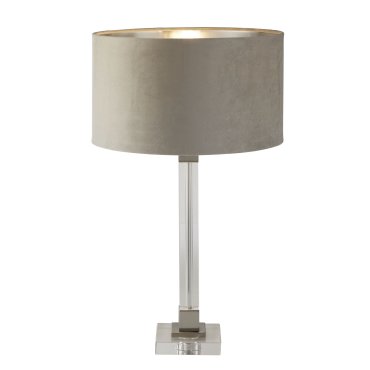 Searchlight Scarborough - tafellamp - Ø 38 x 67 cm - satijn nikkel, zilver en taupe