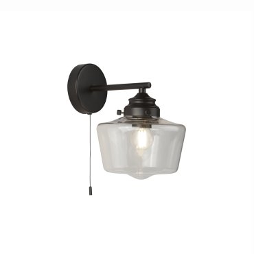 Searchlight School House - wandverlichting met trekschakelaar - 17 x 22,5 cm - mat zwart