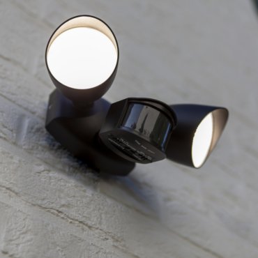 Lutec Shrimp - buiten wandverlichting met bewegingsmelder - 17,7 x 27,2 x 16,8 cm - 23,5W LED incl. - IP54 - zwart
