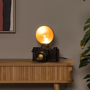 Lucide Extravaganza Camera - tafellamp - 22,5 x 16 x 30 cm - zwart met goud