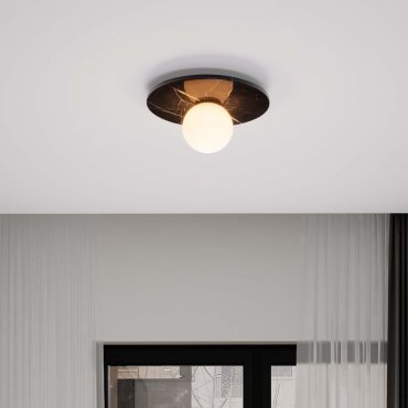 Nova Luce Idor - plafondlamp - Ø 30 x 15,5 cm - zwart marmer en opaalglas