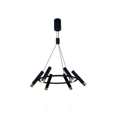 Searchlight Cylinder - hanglamp - Ø 70 x 130 cm - 6 x 3,4W dimbare LED incl. - zwart en goud