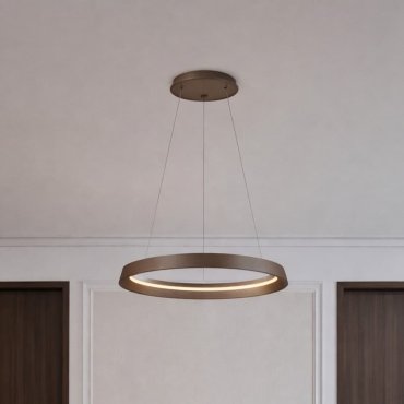 Nova Luce Ormi - hanglamp - Ø 60 x 150 cm - 52W dimbare LED incl. - geborsteld koffiebruin
