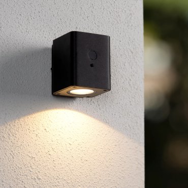 Lucide Ramin - buiten wandlamp met dag- nachtsensor op zonne-energie - 12,2 x 8,8 x 10,5 cm - 1W dimbare LED incl. - IP54 - zwart