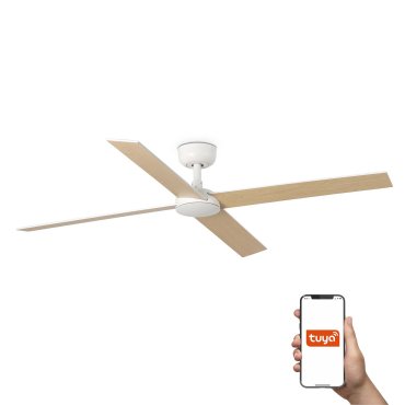 Faro Rudder L 4 Tuya Smart - plafondventilator - Ø 132 cm - mat wit en essen