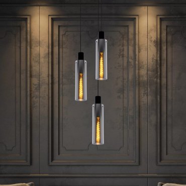 Lucide Orlando - hanglamp - Ø 32 x 172 cm - rookgrijs en zwart