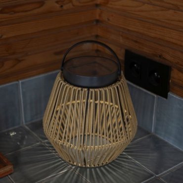Lutec Coppa - draagbare tafellamp op zonne-energie - Ø 21,5 x 21,6 cm - 2,8W LED incl. - IP44 - zwart en rotan