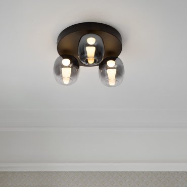 Nova Luce Kita - plafondlamp - Ø 36 x 21 cm - 16W dimbare LED incl. - zandzwart en rokerig glas
