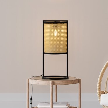 Nova Luce Erto - tafellamp - Ø 26 x 56 cm - zandzwart en rotan