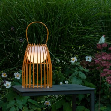 Lucide Fjara - oplaadbare buiten tafellamp - 17 x 17,5 x 25 cm - 0,3W LED incl. - IP44 - bruin
