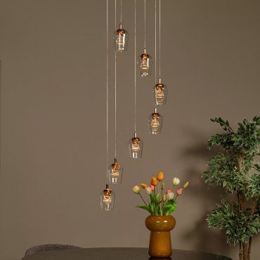 Lucide Berliane - hanglamp - Ø 39 x 164,5 cm - 7 x 3,8W dimbare LED incl. - transparant en goud