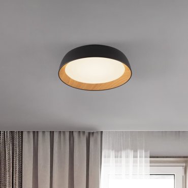 Nova Luce Sigi - plafondlamp - Ø 45 x 10 cm - 40W dimbare LED incl. - zandzwart en hout