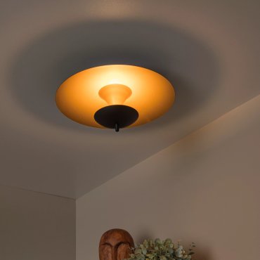 Lucide Vulcan - plafondlamp - Ø 35 x 12,4 cm - 9W dimbare LED incl. - zwart en messing