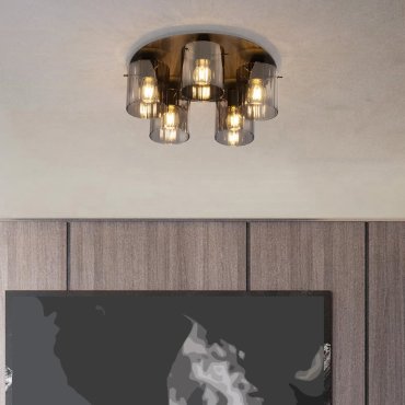 Nova Luce Mirbi - plafondlamp - Ø 52 x 20 cm - zandzwart en rokerig glas