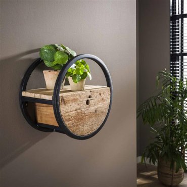 Vico circular - wandschap met lade -Ø 40 x 25 cm - hardhout