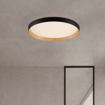 Nova Luce Vomos - plafondlamp - Ø 40 x 7 cm - 36W dimbare LED incl. - zandzwart en hout