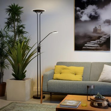 Lucide Champion - staanlamp - Ø 25,4 x 180 cm - 20W + 4W dimbare LED incl. - zwart