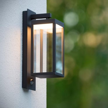 Lucide Clairette - buiten wandverlichting met bewegingsmelder - 12 x 38 x 16,7 cm - 13W LED incl. - IP54 - antraciet