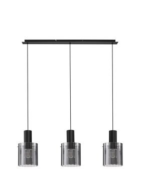 Nova Luce Mirbi - hanglamp - 96 x 18 x 120 cm - zandzwart en rokerig glas