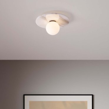 Nova Luce Idor - plafondlamp - Ø 30 x 15,5 cm - wit marmer en opaalglas