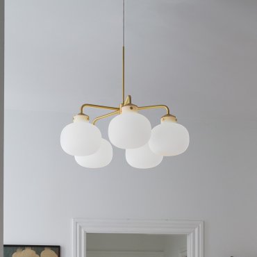 Design for the People Raito 5-Arm - hanglamp - Ø 67 x 62,4 cm - wit en messing