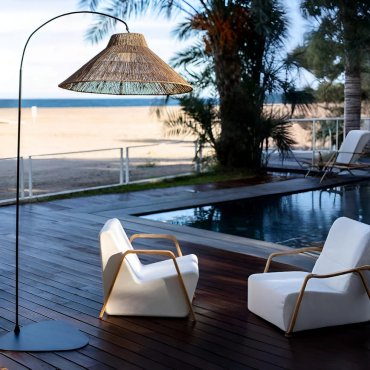 New Garden Niza 230 - vloerlamp met oplaadbare lichtbron en afstandsbediening - 80 x 155 x 230 cm - 9W dimbare LED incl. - IP54 - zwart en bruin
