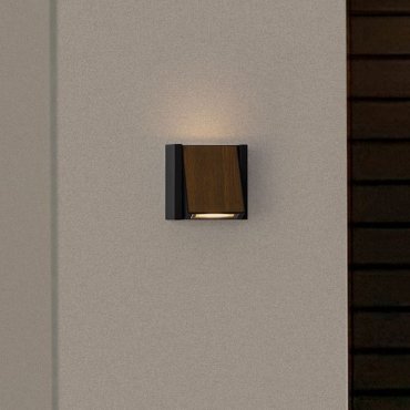 Nova Luce Kioo - buiten wandverlichting - 14 x 14 x 8 cm - 10W LED incl. - IP65 - zandzwart en hout
