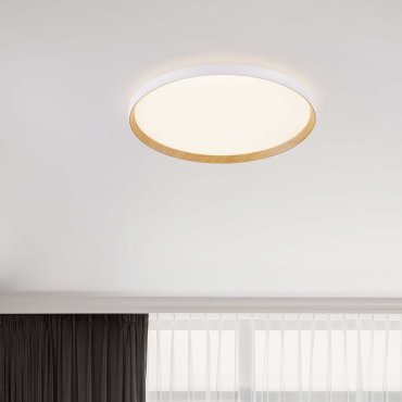 Nova Luce Vomos - plafondlamp - Ø 60 x 7 cm - 55W dimbare LED incl. - zandwit en hout