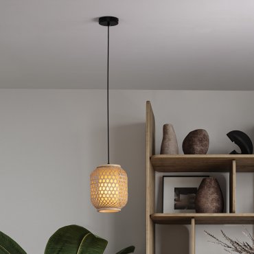 Nova Luce Asma - hanglamp - Ø 20 x 150 cm - rotan en zandzwart