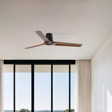 Faro Heywood Tub L - plafondventilator - Ø 90 cm - mat zwart en donker walnoot