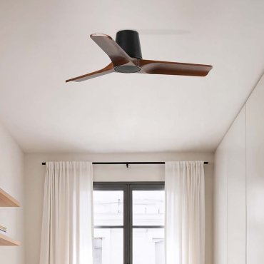 Faro Heywood Tub S - plafondventilator - Ø 90 cm - mat zwart en donker walnoot