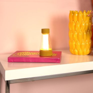 Lucide Lorali - oplaadbare tafellamp - Ø 7,7 x 16 cm - 1,2W LED met dimfunctie incl. - IP44 - okergeel