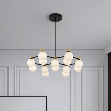 Nova Luce Ovalino - hanglamp - 73 x 143 x 64 cm - satijn goud, mat zwart en wit opaal