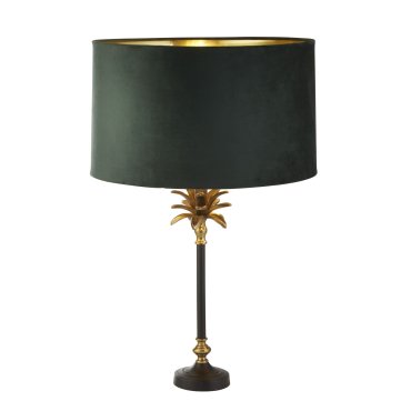 Searchlight Palm - tafellamp - Ø 40 x 65 cm - antiek messing, zwart en groen