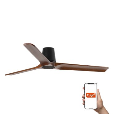 Faro Heywood Tub L Tuya Smart - plafondventilator - Ø 132 cm - mat zwart en donker walnoot