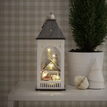 Konstsmide kerstverlichting - houten lantaarn op batterijen - 11 x 11 x 29 cm - bruin