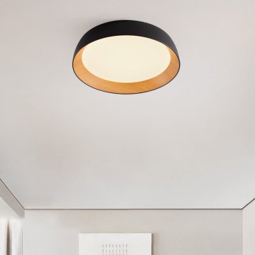 Nova Luce Sigi - plafondlamp - Ø 60 x 12 cm - 50W dimbare LED incl. - zandzwart en hout