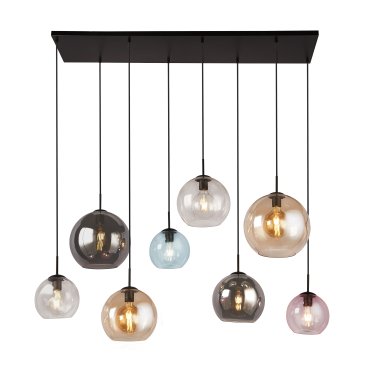 Searchlight Mardi Gras II - hanglamp - 151 x 150 cm - mat zwart en gekleurd glas