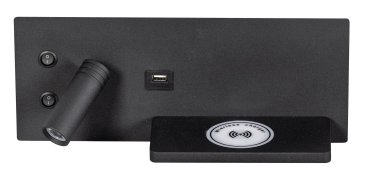 ETH Nighty Left - wandlamp met  dubbele schakelaar en USB en draadloos opladen - 30 x 3 x 12 cm - 7W LED incl. - zwart