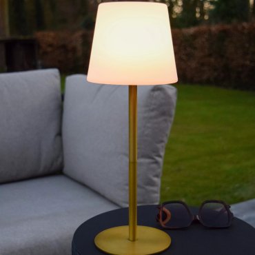 Lucide Tyon - oplaadbare tafellamp - Ø 15 x 41 cm - 2W dimbare LED incl. - IP65 - goud
