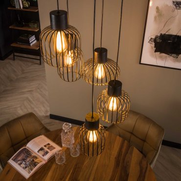 Vico Bars 5L - hanglamp - Ø 47 x 180 cm - houtskool